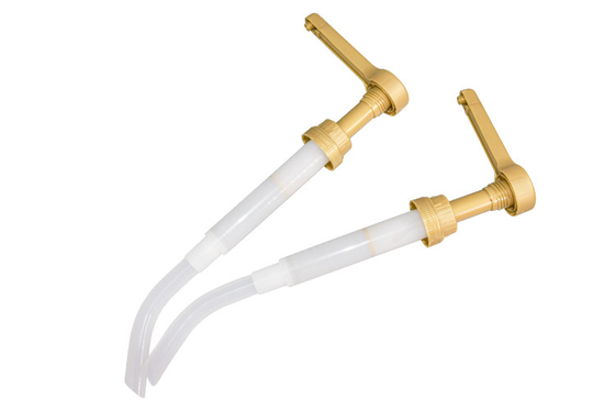 Gold Sauce Dispenser Pump 38-400  15cc and 30cc with Curved straw   GOLD SAUCE PUMPS FOR 64 – 90.4 OZ BOTTLES