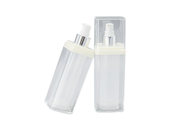 100ml BPA Free Acrylic Airless Bottle Transparent Square Shape OD 57.5mm