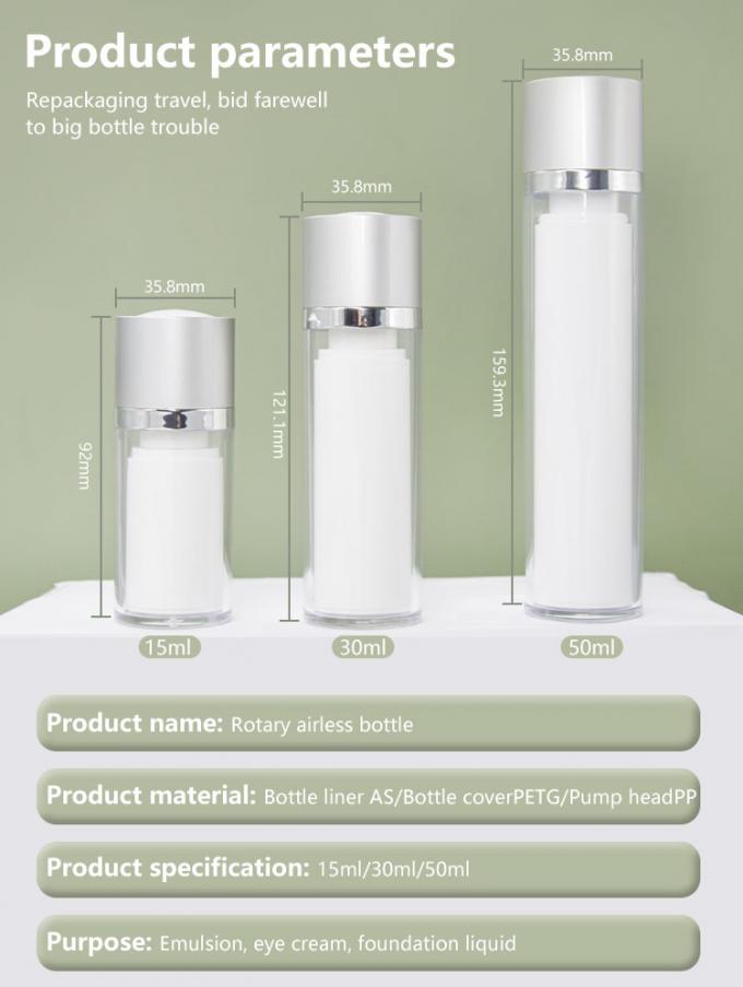 UKA32 Twist Up Acrylic Airless Pump Round Bottle 15ml 30ml 50ml For Cosmetic Skin Care Packaging 3