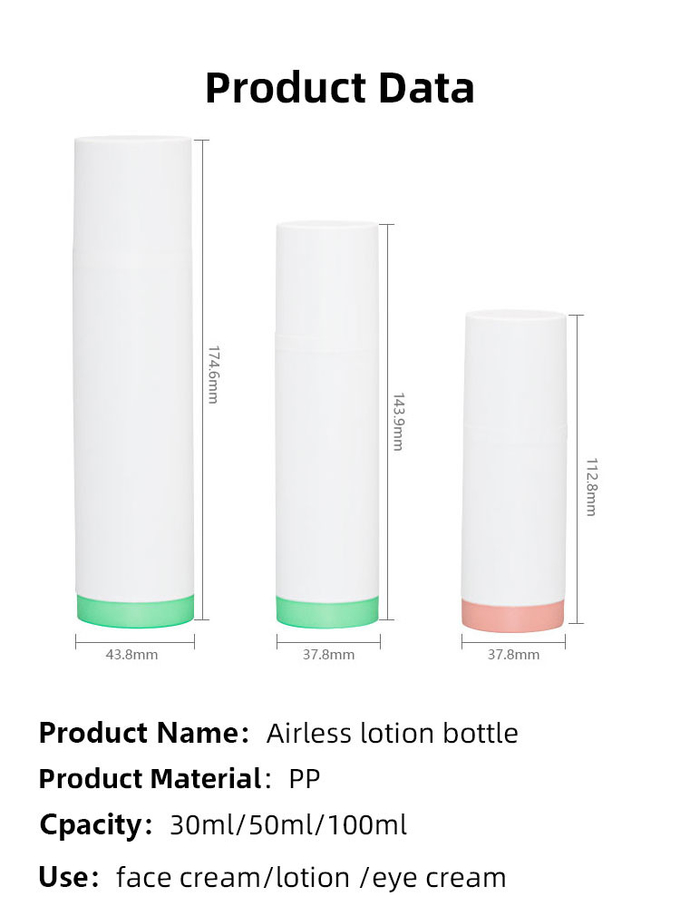 30ml 50ml 100ml Airless Cosmetic Bottles Refillable Lotion Cream Round Shape Vacuum 1