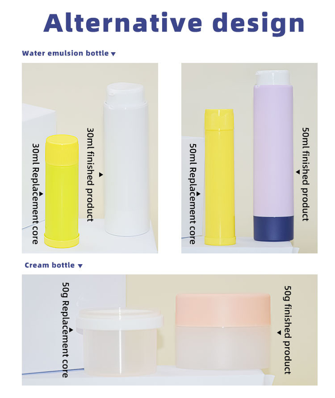 Luxury Skincare Packaging Set Replaceable Bottom Rotary 30ml 50ml PP Airless Bottle 50g PP Cream Jar 1